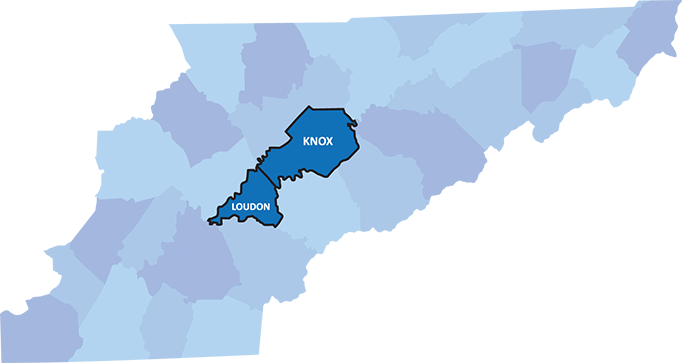 Service map showing service in Knox and Loudon counties in Tennessee